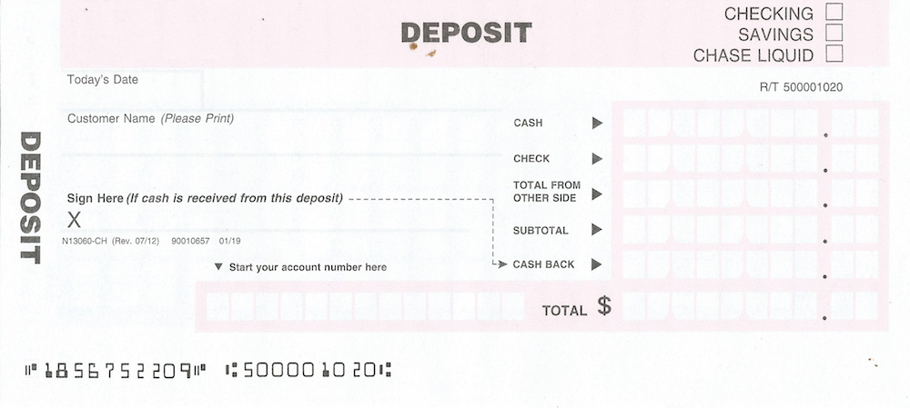 Chase deposit slip example
