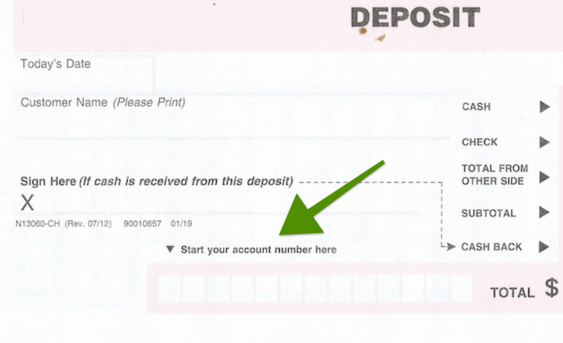 deposit slip account number