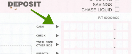 deposit slip cash