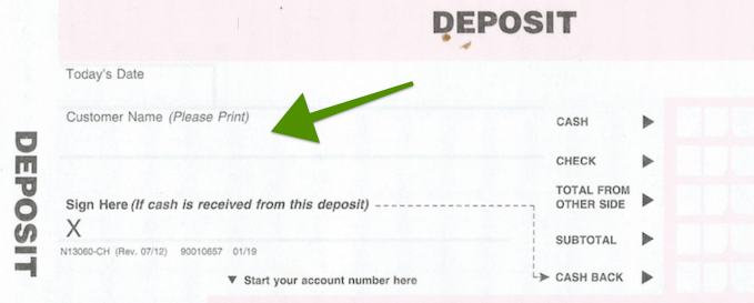 deposit slip customer name