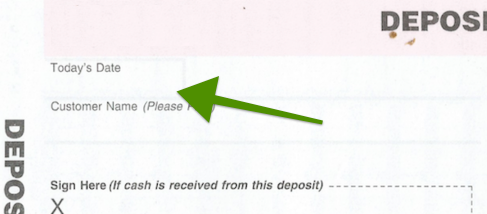 Where to write the date on a deposit slip