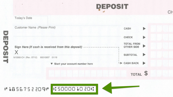 deposit slip routing number