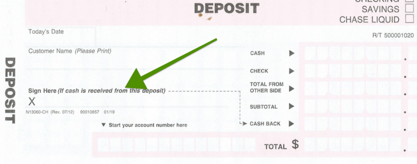 deposit slip signature