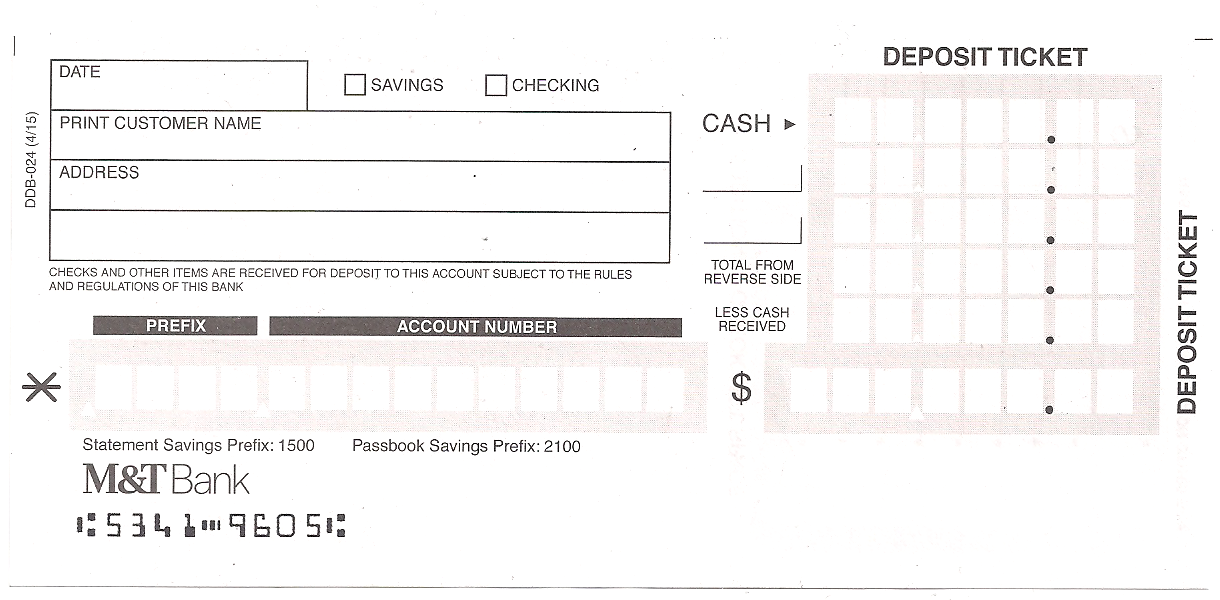 M&T Bank deposit slip example