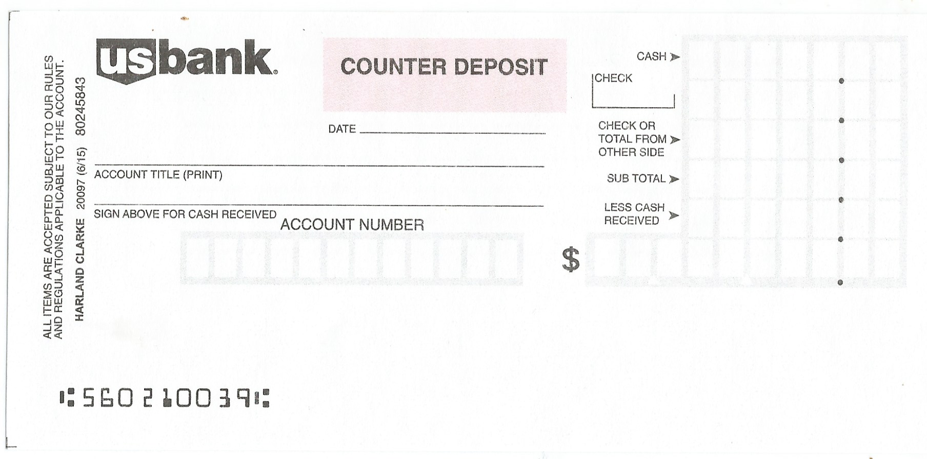 US Bank deposit slip example