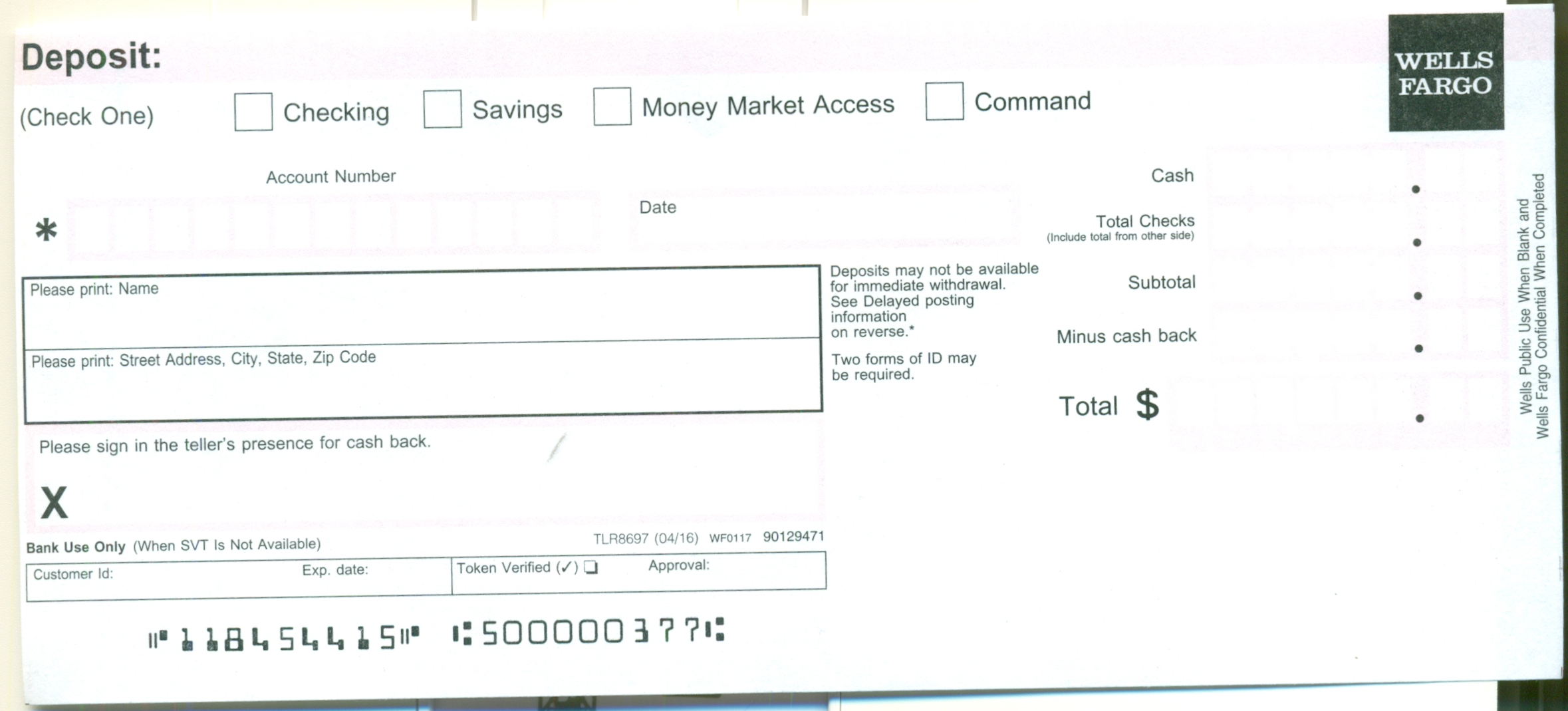 Wells Fargo deposit slip example
